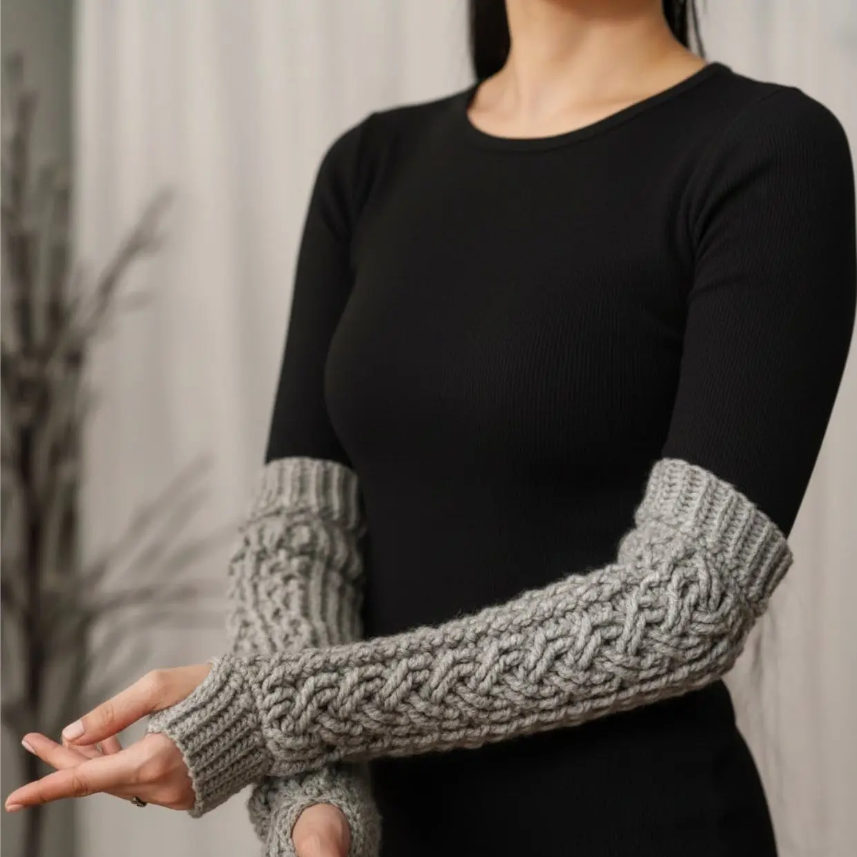 Cable Stitch Arm Warmers Sleeve Crochet Pattern