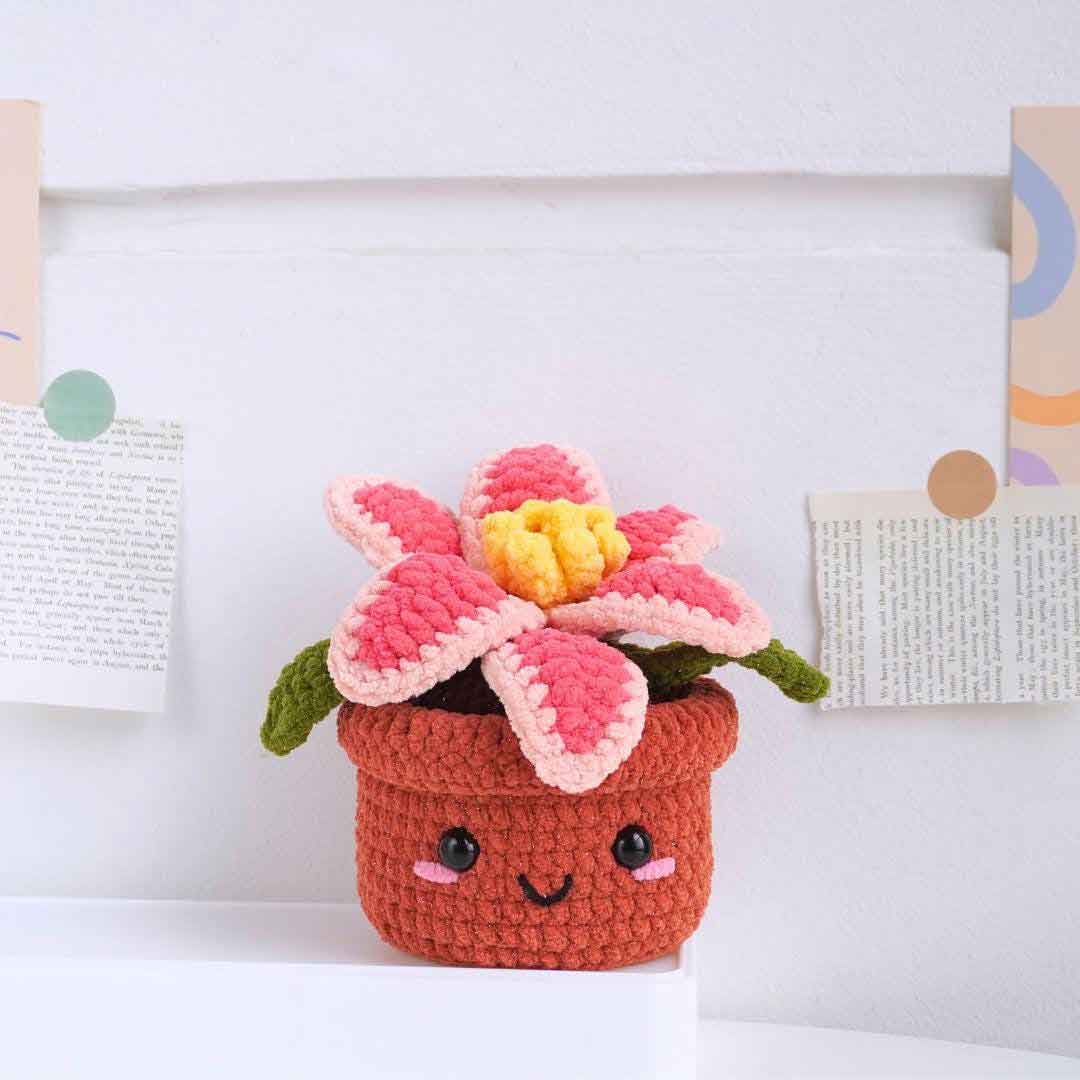 Pink Lily Flower Pot Crochet Pattern