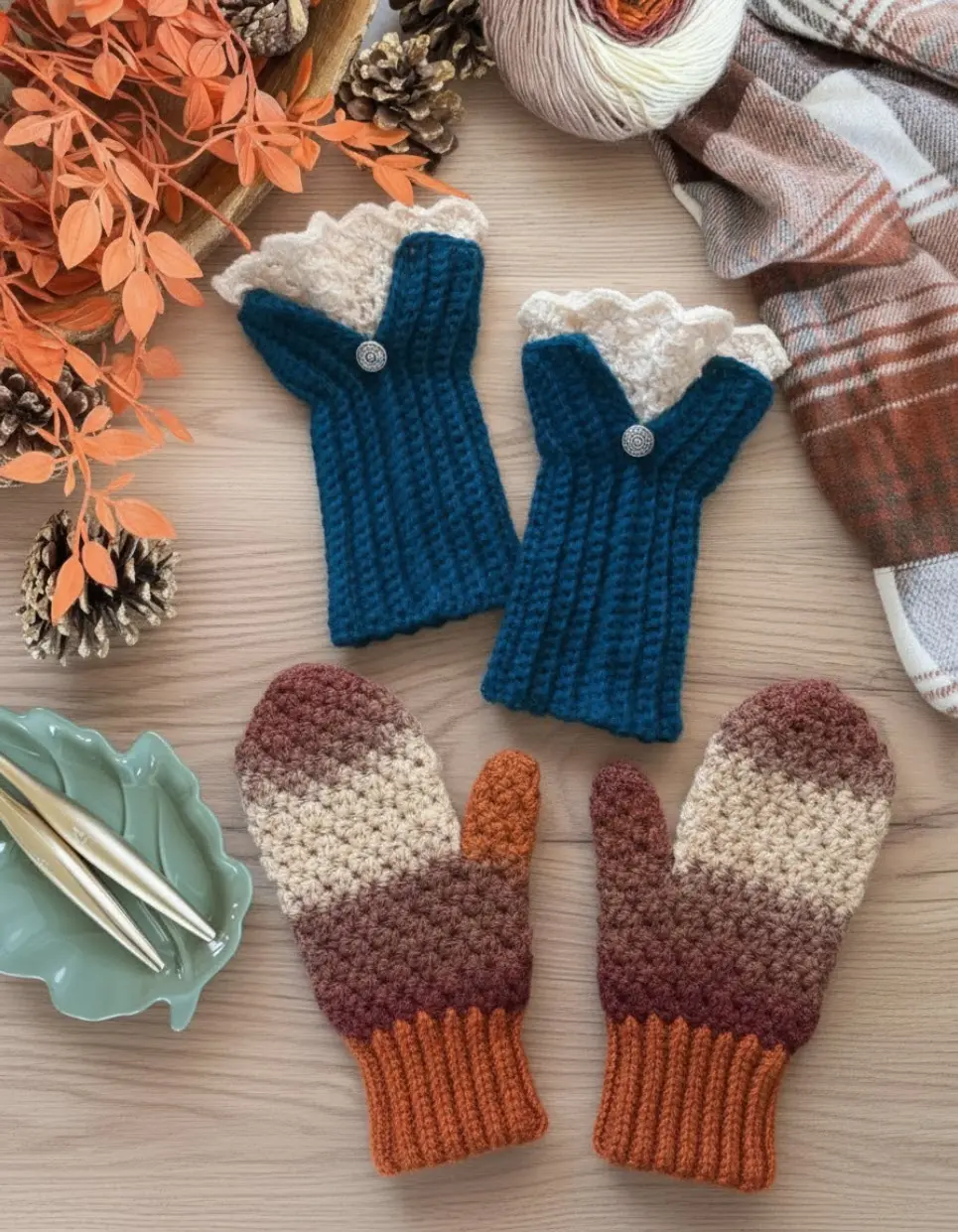 2in1 Fingerless Gloves Victorian - Chunky Suzette Mittens Crochet Patterns Bundle