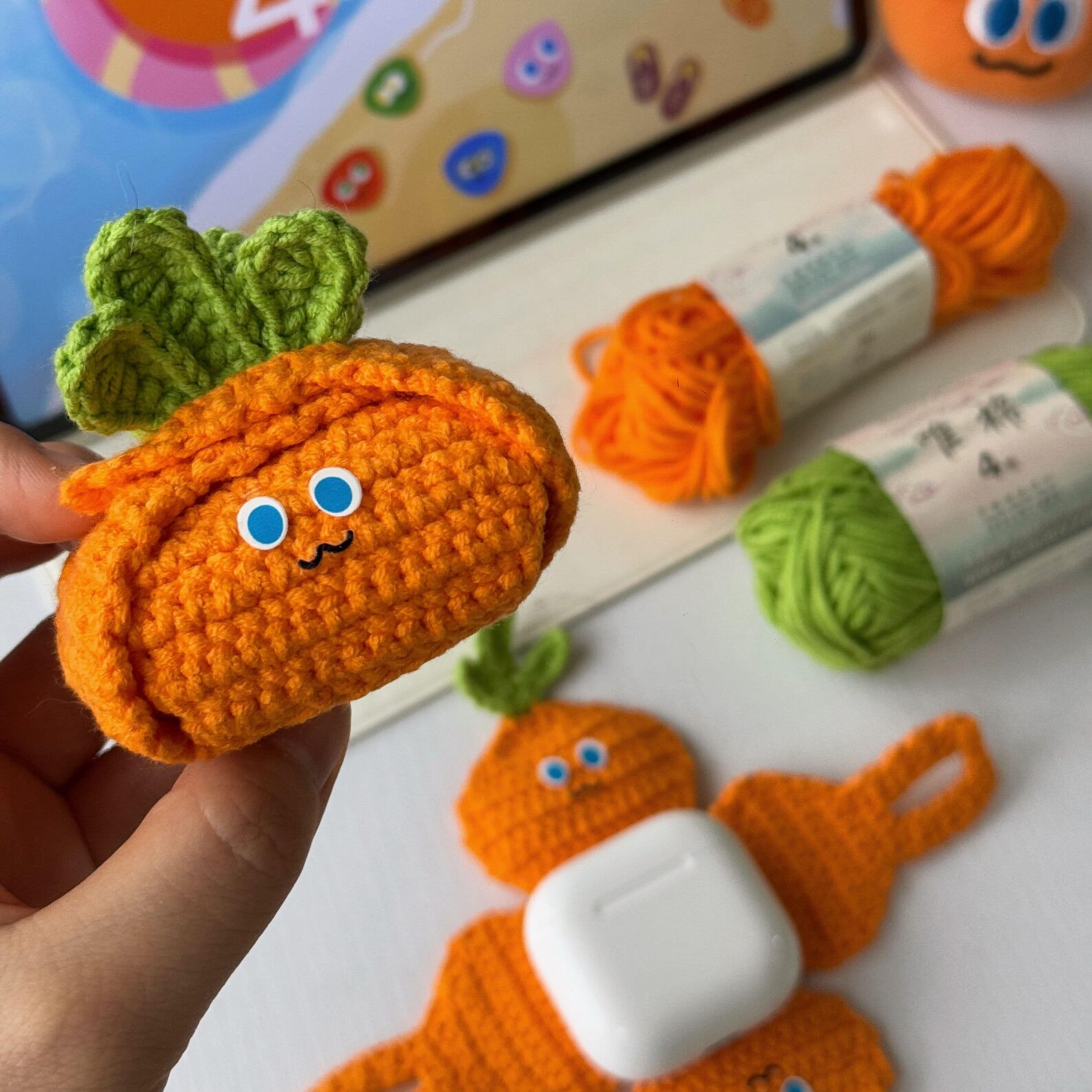 Cute carrot AirPods case crochet pattern PDF for beginners